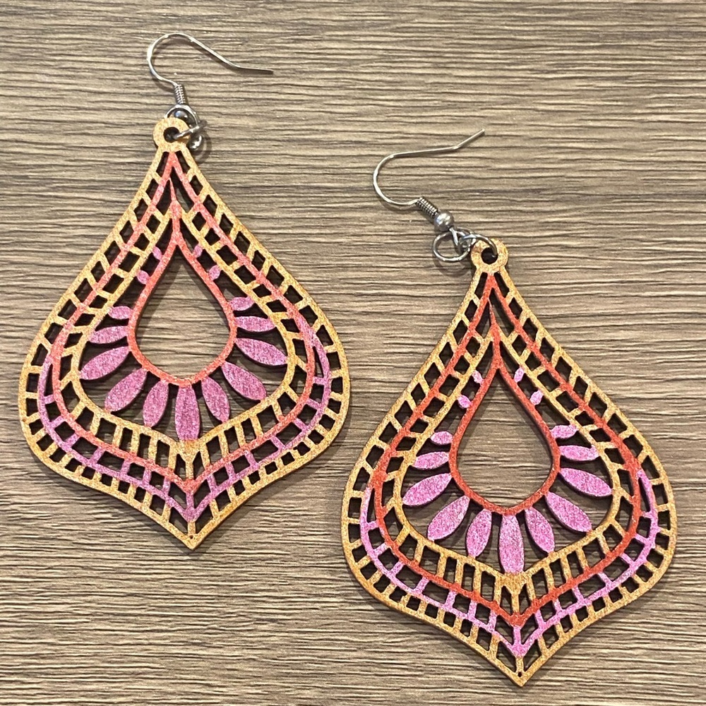 2/$15! New! Handmade painted wooden earrings.